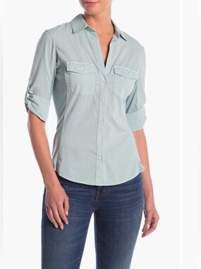 James Perse Blue Button-Front Women's 3/4 Sleeve Shirt